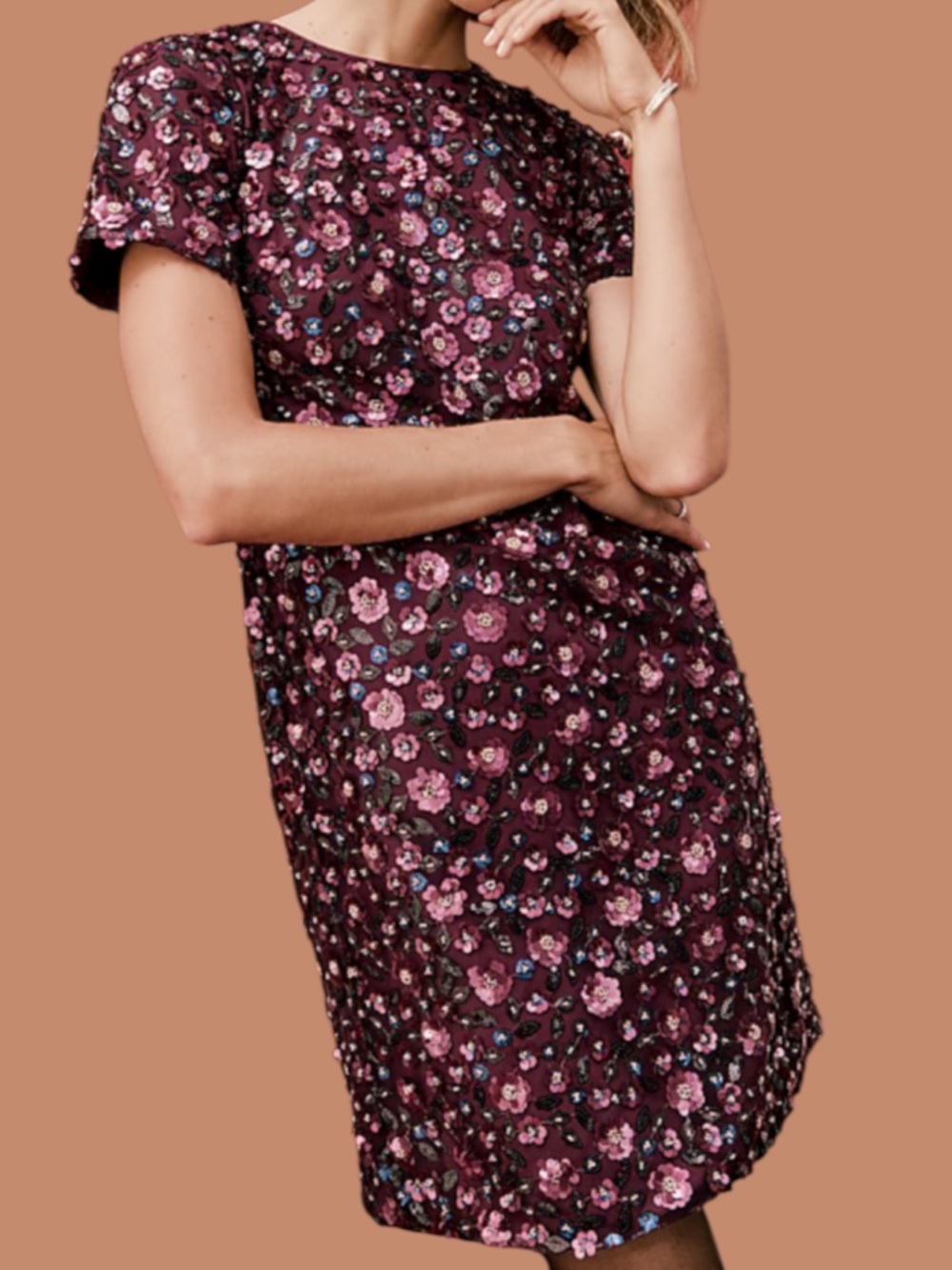 NWT Ann Taylor Floral Sequin Shift Dress Size 16 Retail $249.00